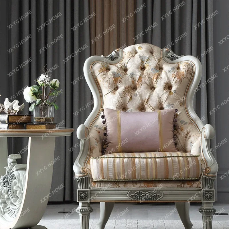 Court French Furniture European Style Pull Buckle Leisure Sofa Villa Living Room Fabric Craft Leisure Chair Chair Elaborate