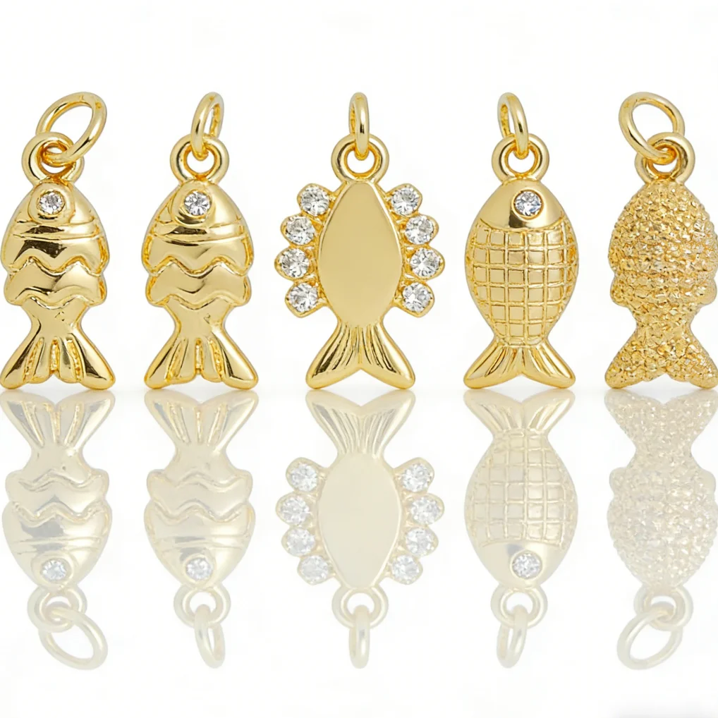 

5Pcs Pendants Brass Cubic Zirconia Retro Gold Fish Shape Charms Cute Animal Diy Jewelry Accessories for Necklace Bracelet Making