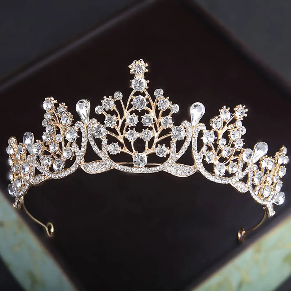 Baroque Rhinestone Alloy Crown Lightweight Durable Decorative Elegant Hair Ornament Perfect Wedding Bridal Accessory