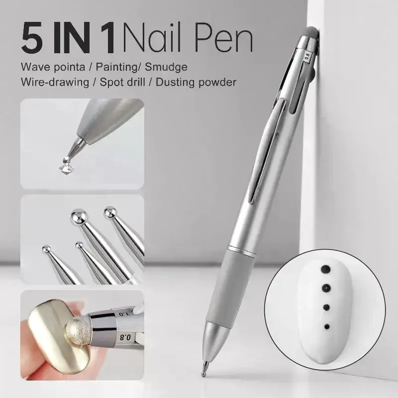 5 In 1 Nail Art Dot Painting Tools, Nail Point Drill Pen Disc Dotting Tool For Home Salon Dot Drawing