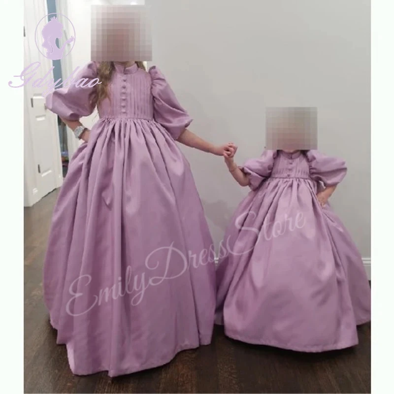 Customized White Bridesmaids Flower Girl Dress For Wedding Satin Puffy Pleated Little Baby Birthday First Communion Kids Gown