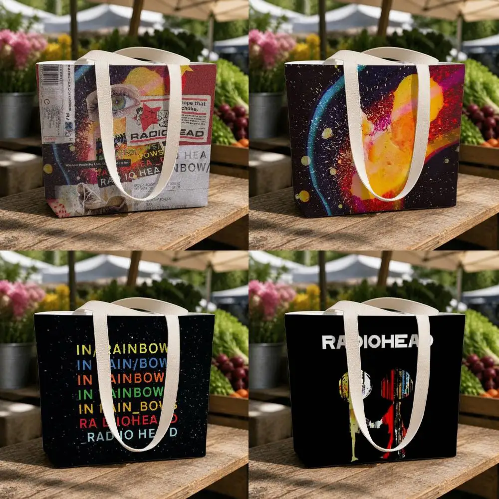 R-Radiohead In Rainbows Skin Sticker Wrap  Printed Canvas Shoulder Tote Bag for School Work and Commute