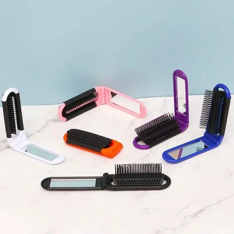 Mini Hair Brush Folding Massage Comb Head Massage Anti-Static Portable Travel Hair Brush Girl Hair Combs With Mirror