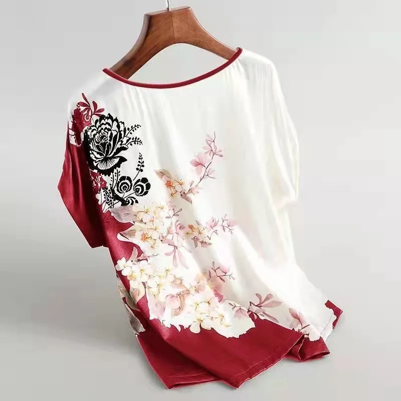 Summer Fashion Pullover Ladies Chiffon Blouses Shirts Vintage Printed Casual Short Sleeve Women Tops