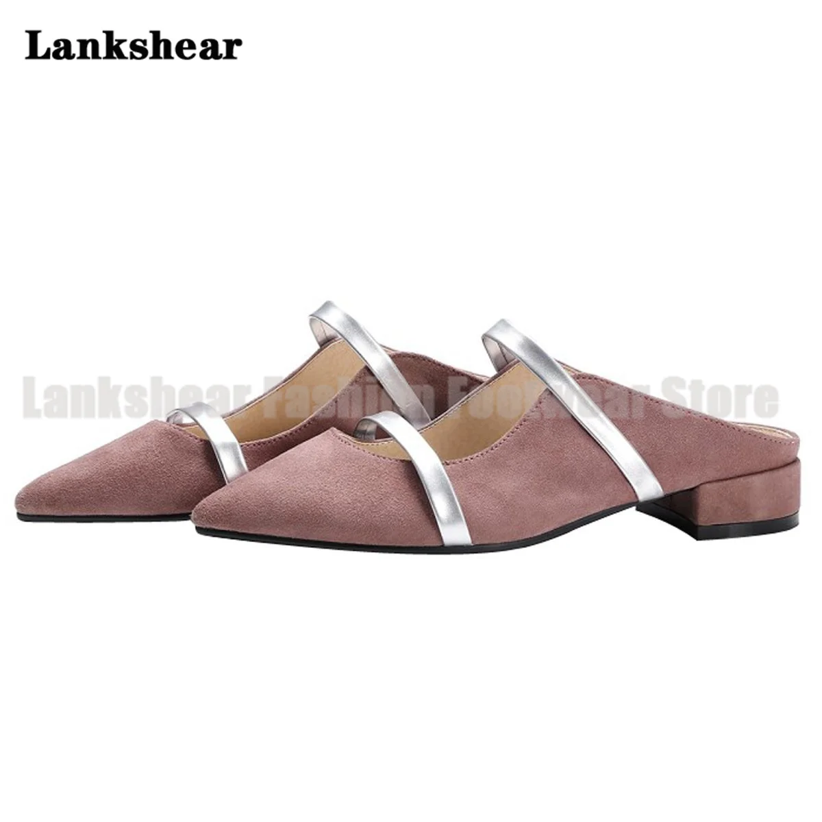 Double Straps Flats Slippers Pointed Toe Leather Sandals Women Shoes Summer Outdoor Women's Slippers Sandalias De Mujer Verano