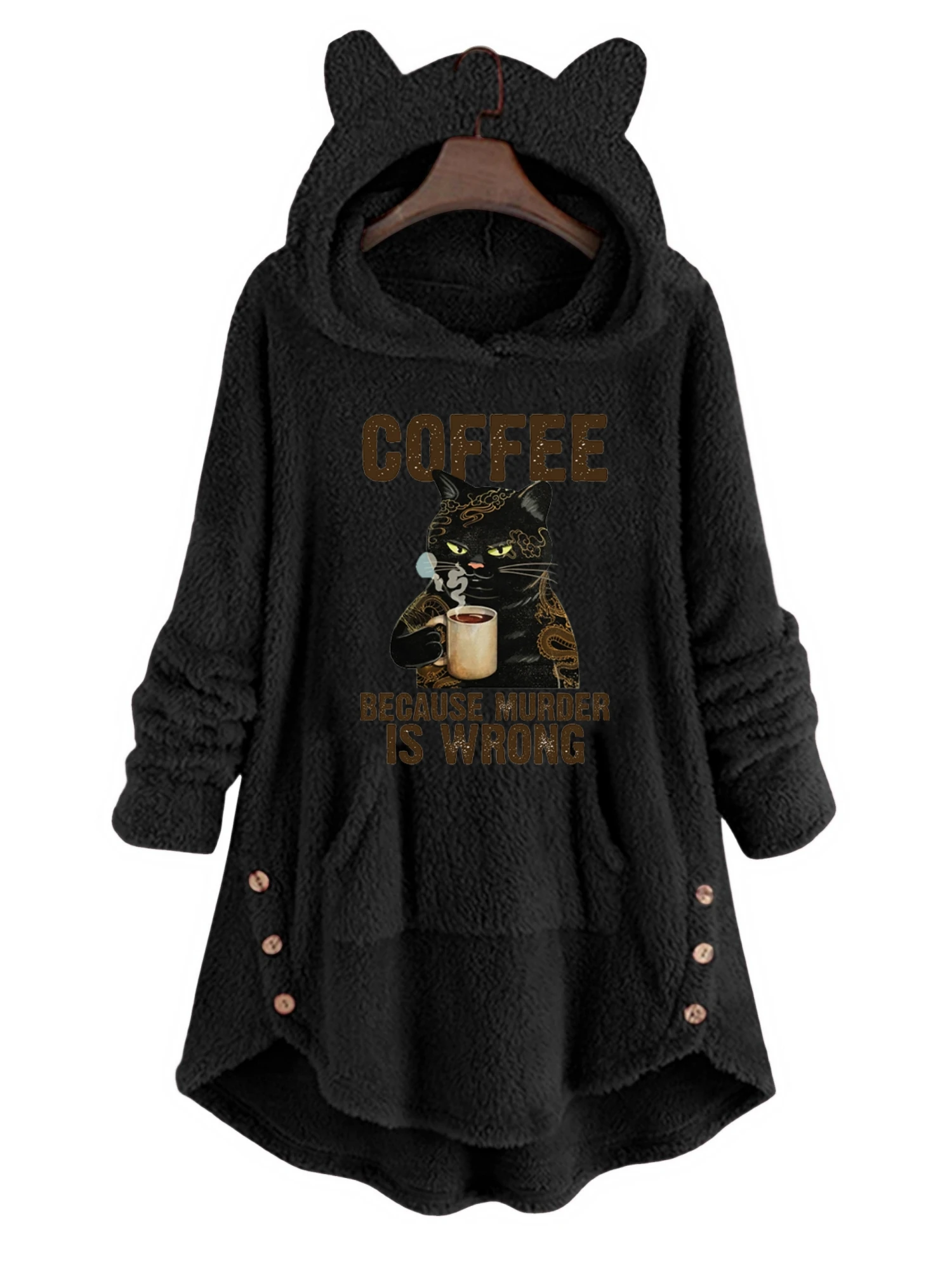 Autumn and Winter Plush Letter Cartoon Print Cat Ears Long-Sleeved Pullover Hooded Loose Casual Street Sweatshirt Women\'s Warm Top