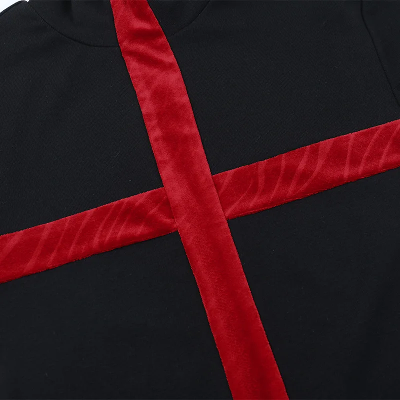 Flocking Punk Long Sleeve Cross T-shirts Mall Gothic Slim Tops for Women Casual Top Tees Y2K Alt clothes Halloween