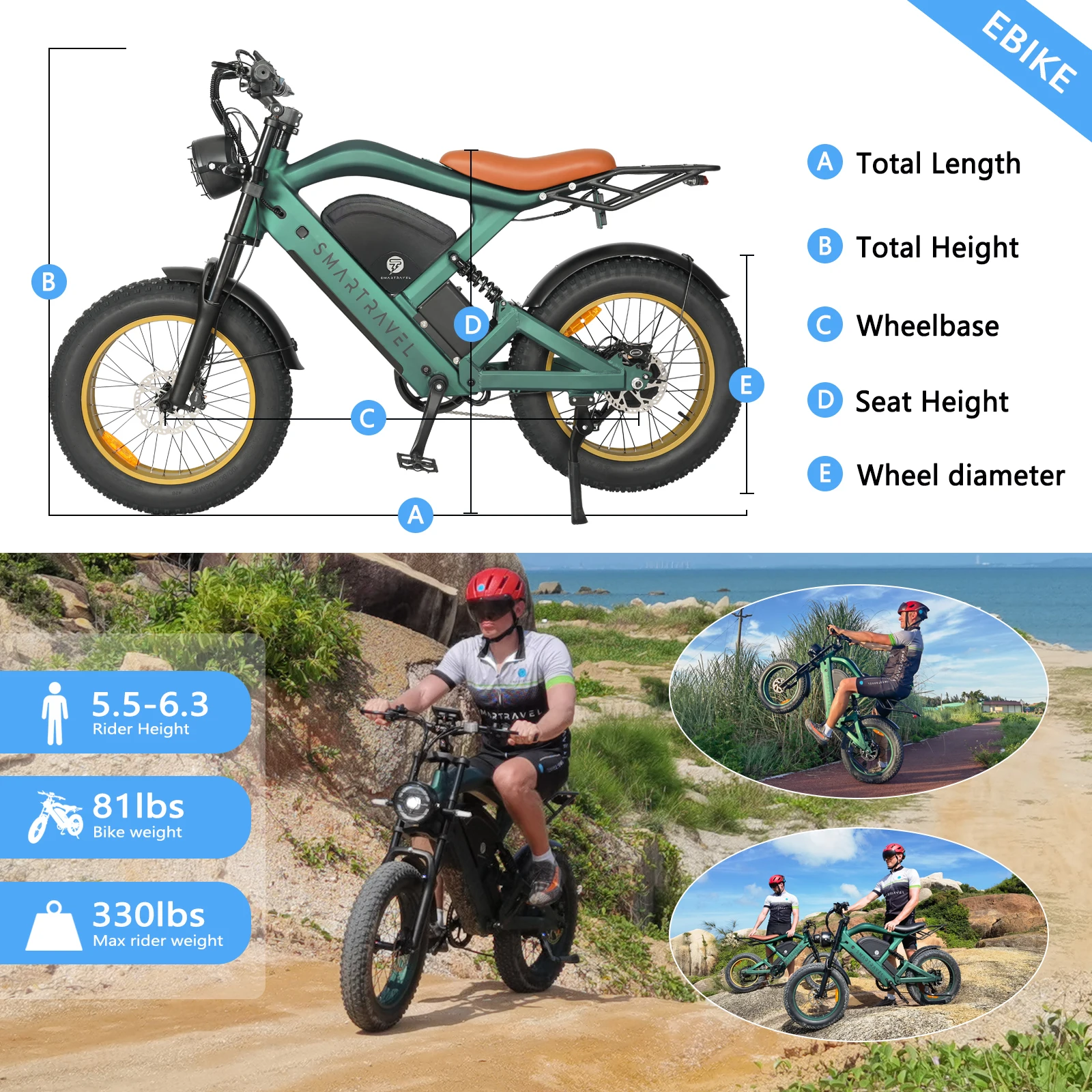 All-terrain Electric Bike 1200W Motor 48V20AH Battery 20*4.0 Tire Mountain E-bicycle 52KM/H Urban E-bicycle Electric motorcycle