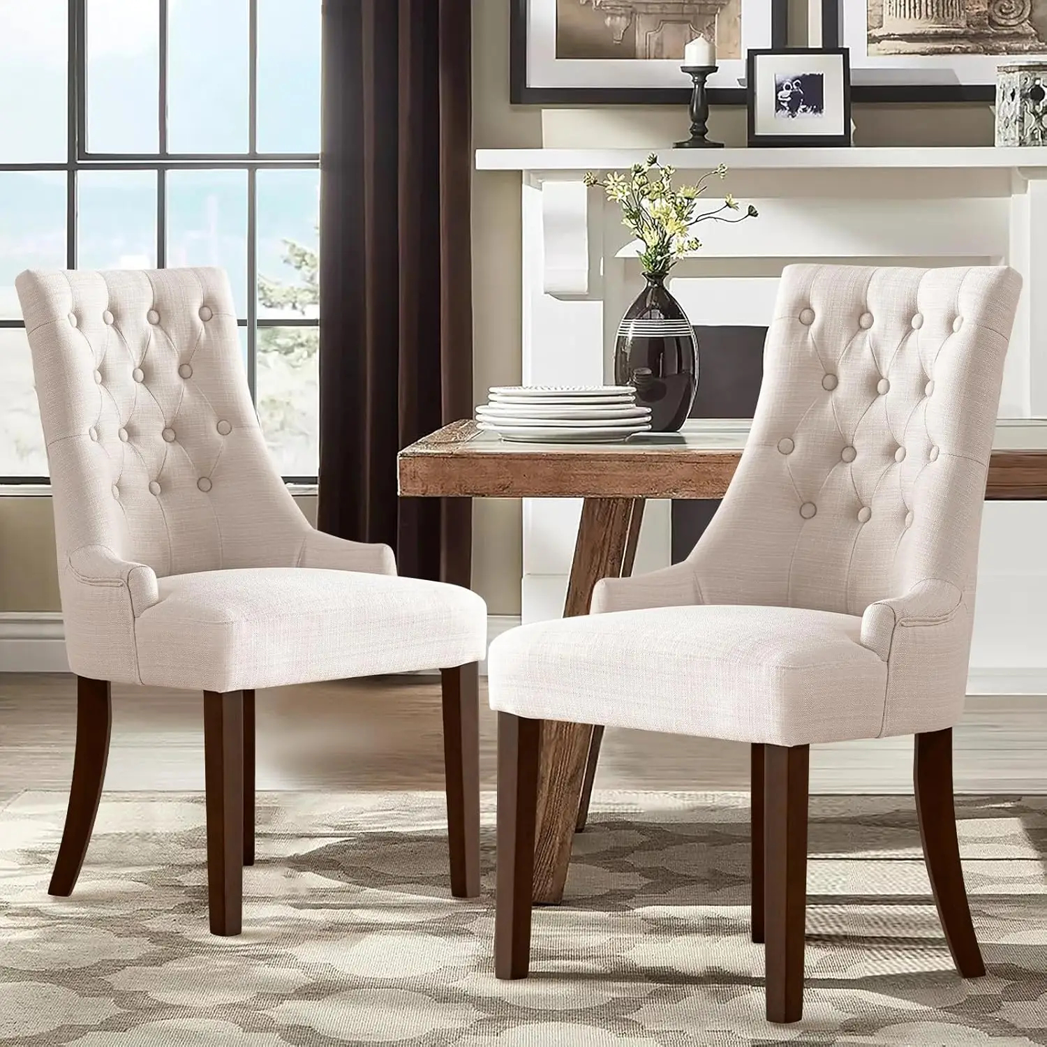 Colamy Wingback Upholstered Dining Chairs Set Of 2, Fabric Side Dining Room Chairs With Tufted Button, Living Room Chairs For