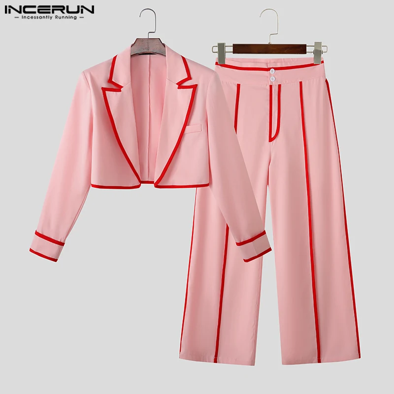 

INCERUN Men Sets Patchwork Loose Long Sleeve Crop Blazer & Pants Two Pieces Sets Streetwear 2025 Fashion Casual Men's Suits