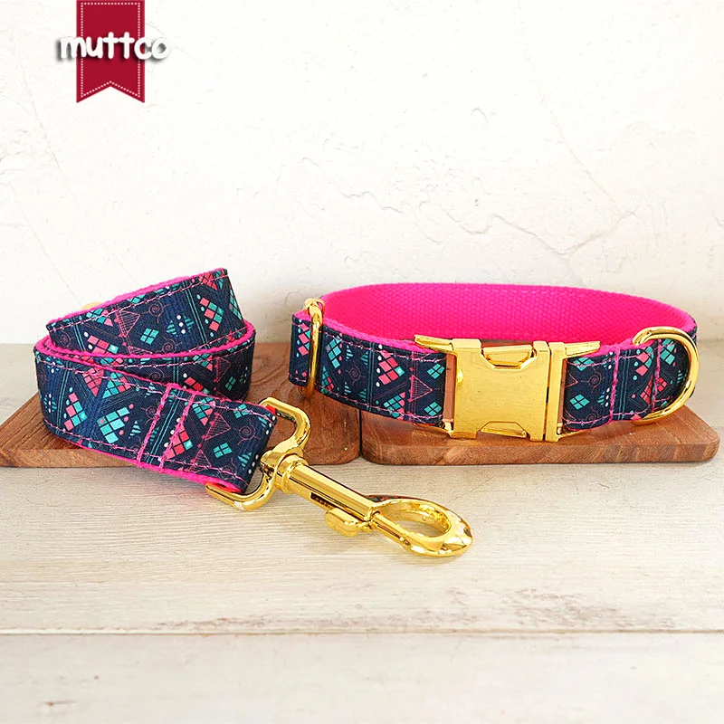 MUTTCO combination of ancient patterns and modern designs NEON PINK PYRAMID shows off dog's unique personali 5 sizes UDC195