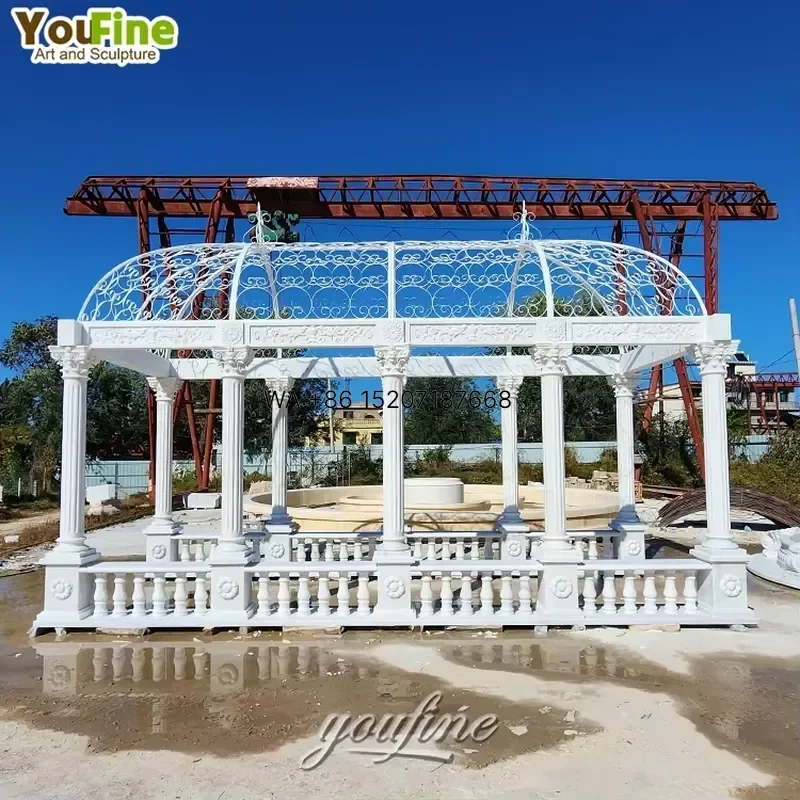 Wmwmnu Custom Size Outdoor Garden Square White Stone Marble Pergola Gazebo