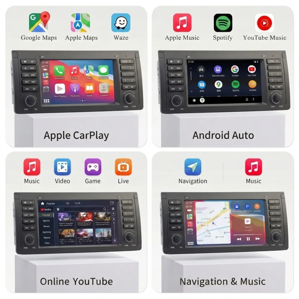 Reproductor Multimedia para Auto Bonroad de 7 Pulgadas para BMW X5 E53 1999-2006, Carplay Inalámbrico, Android Auto, GPS, Navegación, Radio con Pantalla Táctil Estéreo 5