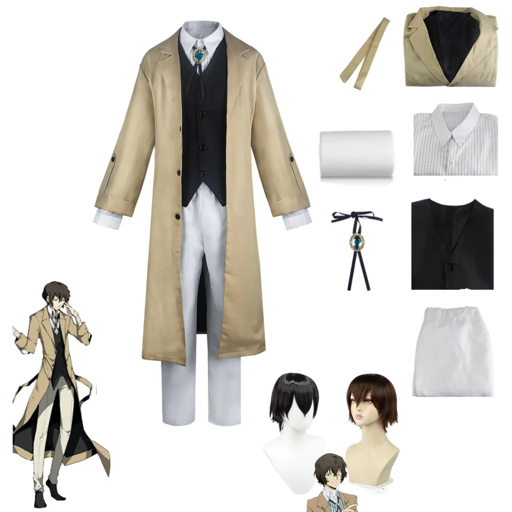 

Anime Bungo Stray Dogs Dazai Osamu Cosplay Costume Jacket Long Coat Halloween Christmas Uniform Windbreaker Clothing