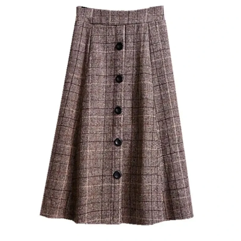 Gonna a trapezio in vita elastica autunno inverno da donna di grandi dimensioni Gonne donna Faldas Jupe Gonne medio-lunghe scozzesi retrò coreane Taglia 4XL