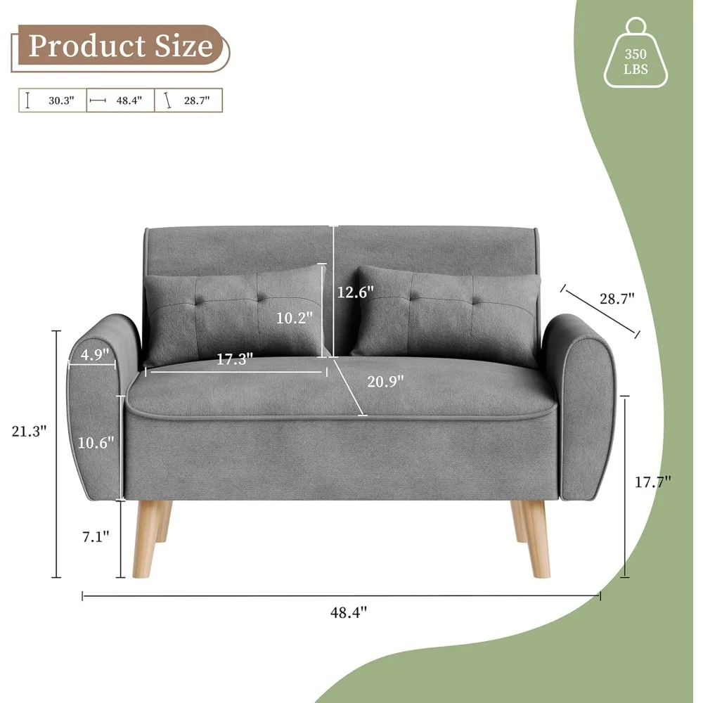 47” Small Contemporary Recliner Sofa, Mid-Century Linen Fabric 2-Seater Sofa Couch Tufted Love Seat (Light Gray)