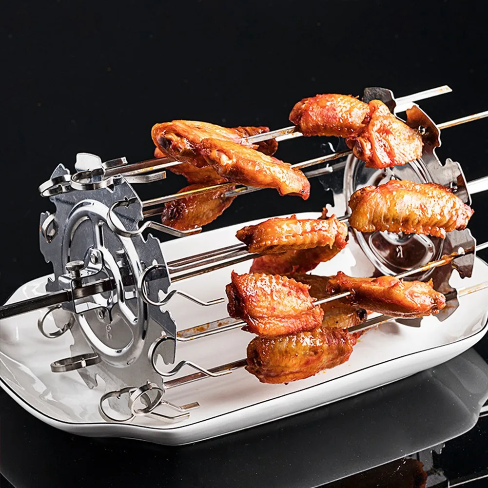 BBQ Steel Metal Roaster Rotisserie Skewers Needle Cage Oven Kebab Maker Grill Tools