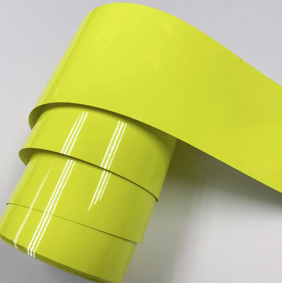 10cm width Glossy Neon Fluorescent Yellow Vinyl Car Wrap Film Sheet Roll with Air Release Technology