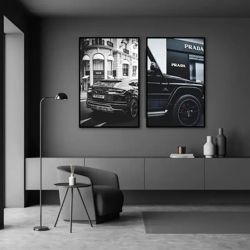 Wand Kunst Leinwand Malerei Moderne Schwarz Auto Nordic Straße Luxus Auto Poster Schwarz Und Weiß Bilder Hause Dekoration Wohnzimmer Roo