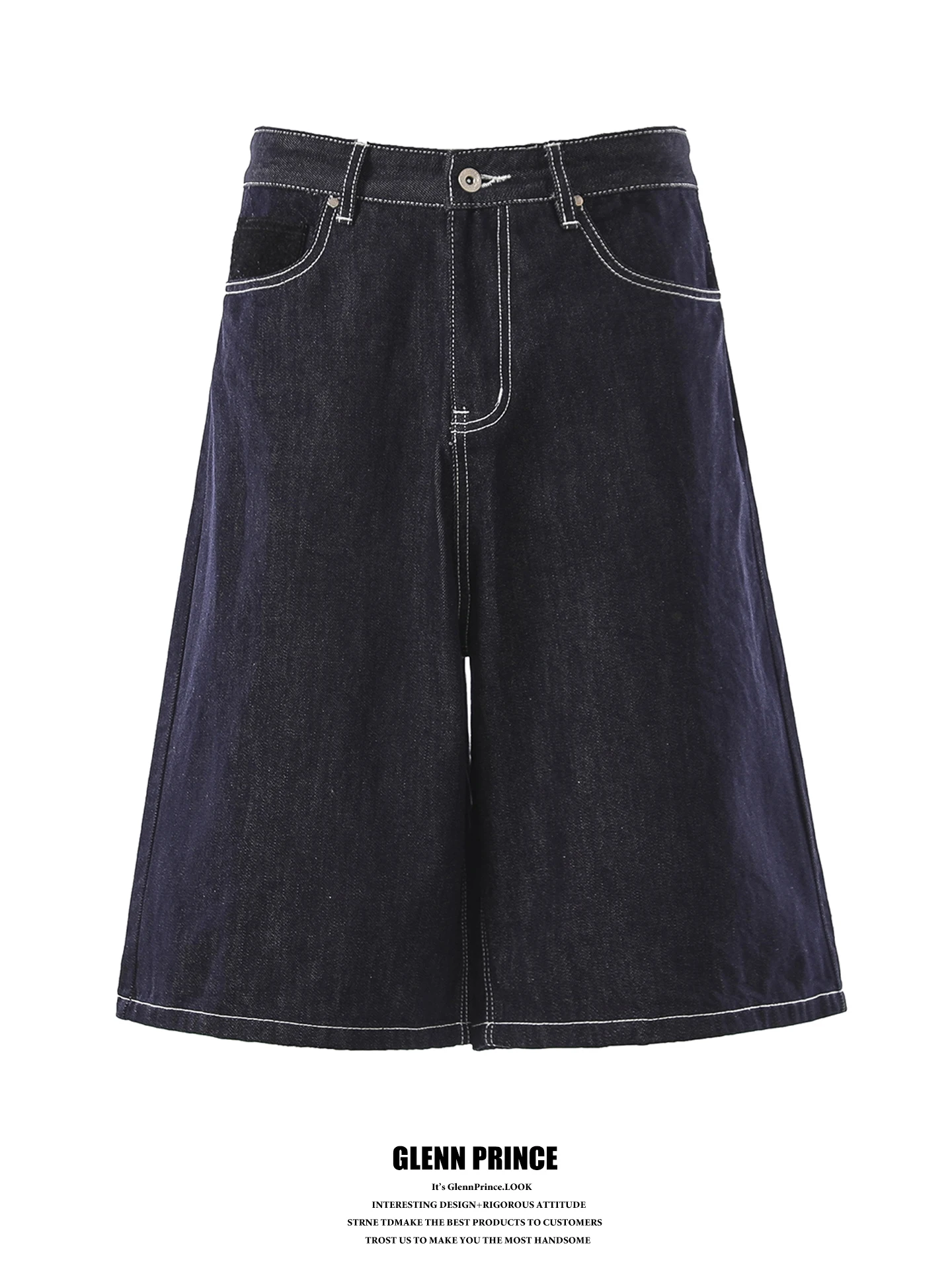 

American Retro Denim Original Color A-Line Wide Leg Men's Street Lazy Loose Six-Foot Shorts Casual Wear Summer Cotton Jeans