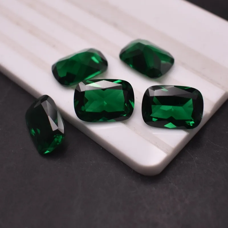 Synthetic Emerald Loose Gemstones Cushion-shaped Octagonal Green Nanocrystal Multiple Sizes to Choose For Jewelry Making