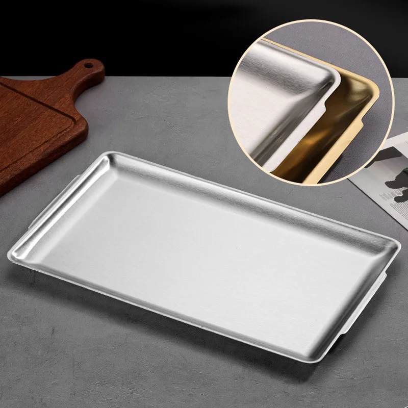 304 لوح من الفولاذ المقاوم للصدأ لوحة مستطيلة صينية الحرفية الديكور مطعم صينية منشفة لوحة الحلوى أطباق فاكهه أدوات المطبخ