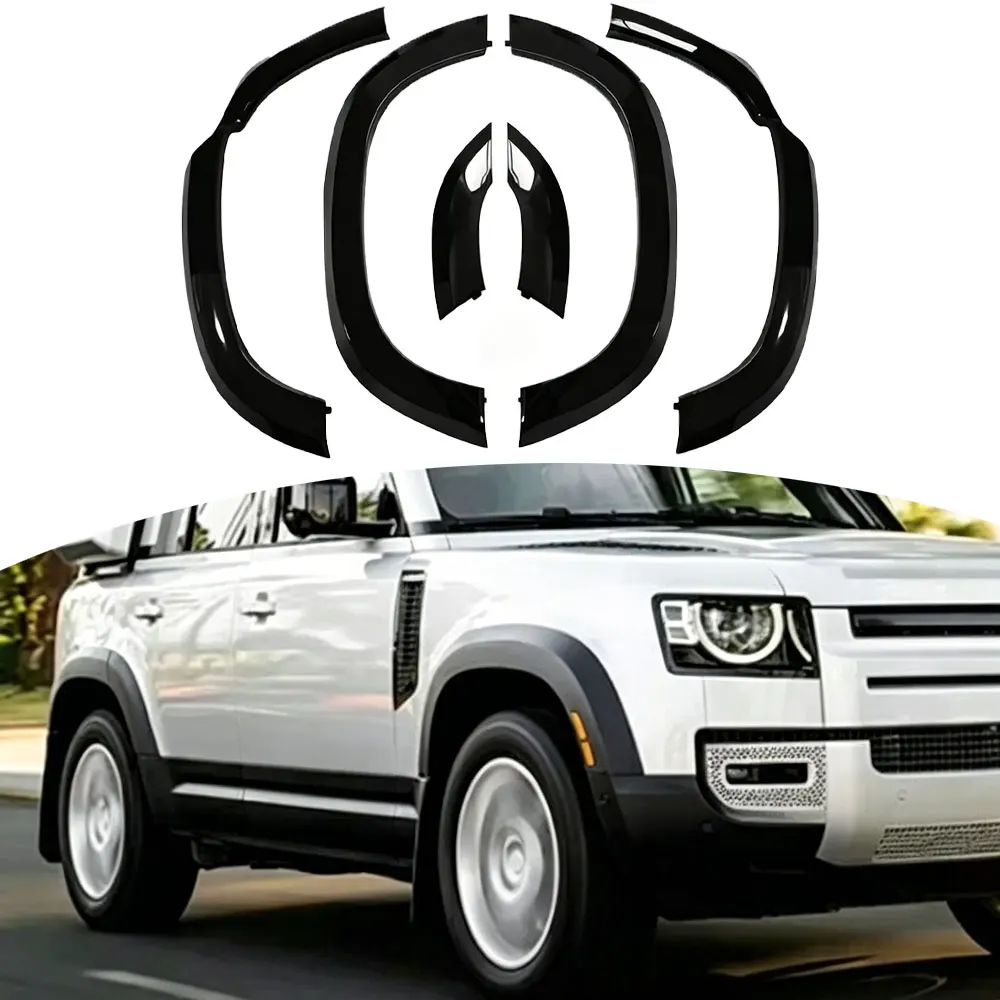 6PCS Extended Wheel Arch Wheel Brow Trim Glossy Black Fits For LR Defender 110 L851 2020-2026 ABS