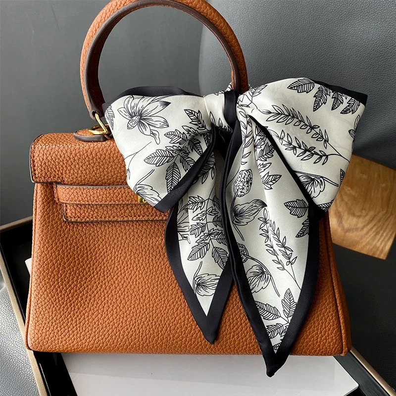 Spring/Summer Fashion Print Hair Ribbon Scarf Women Neck Tie Bag Scarf Satin Silk Skinny Headscarves Ladies Foulard Floral Bands