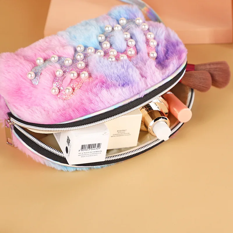 Fashion Plush Cosmetic Bag Women Girls Fluffy Cute Travel Makeup Case Beauty Organizer Portable Female Toiletry Storage Pouch