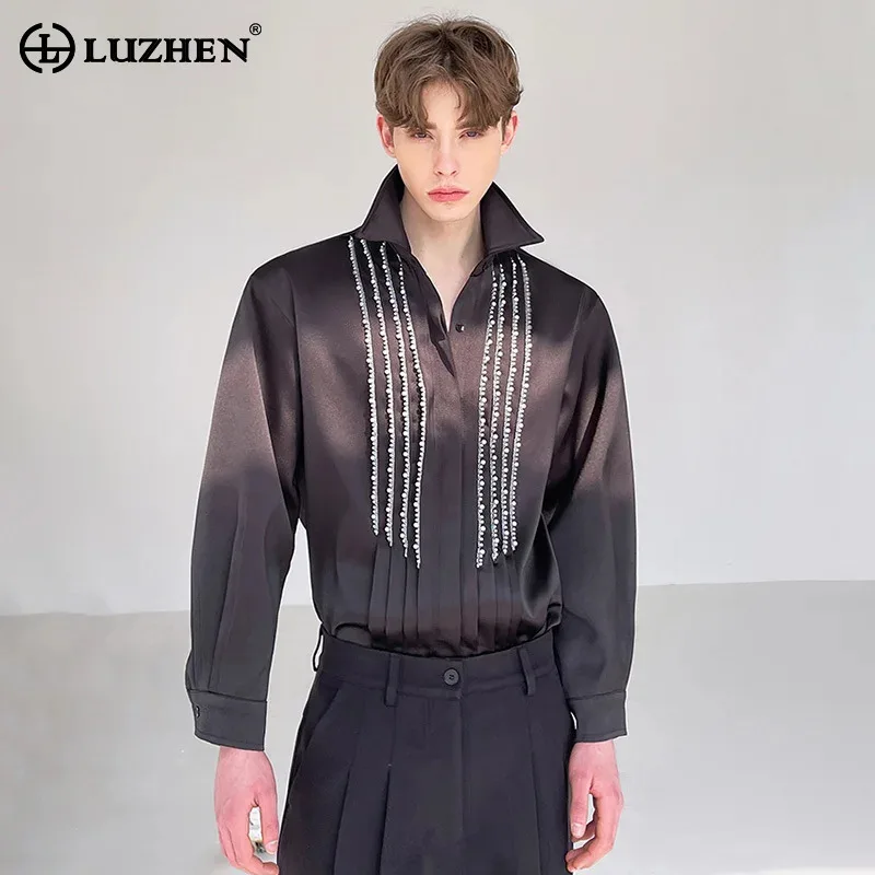 

LUZHEN Long 2025 Printed New Decorate Handsome Elegant Pearl Sleeve Shirt Men's Fashion Luxury Social Casual Male Clothes JY6048