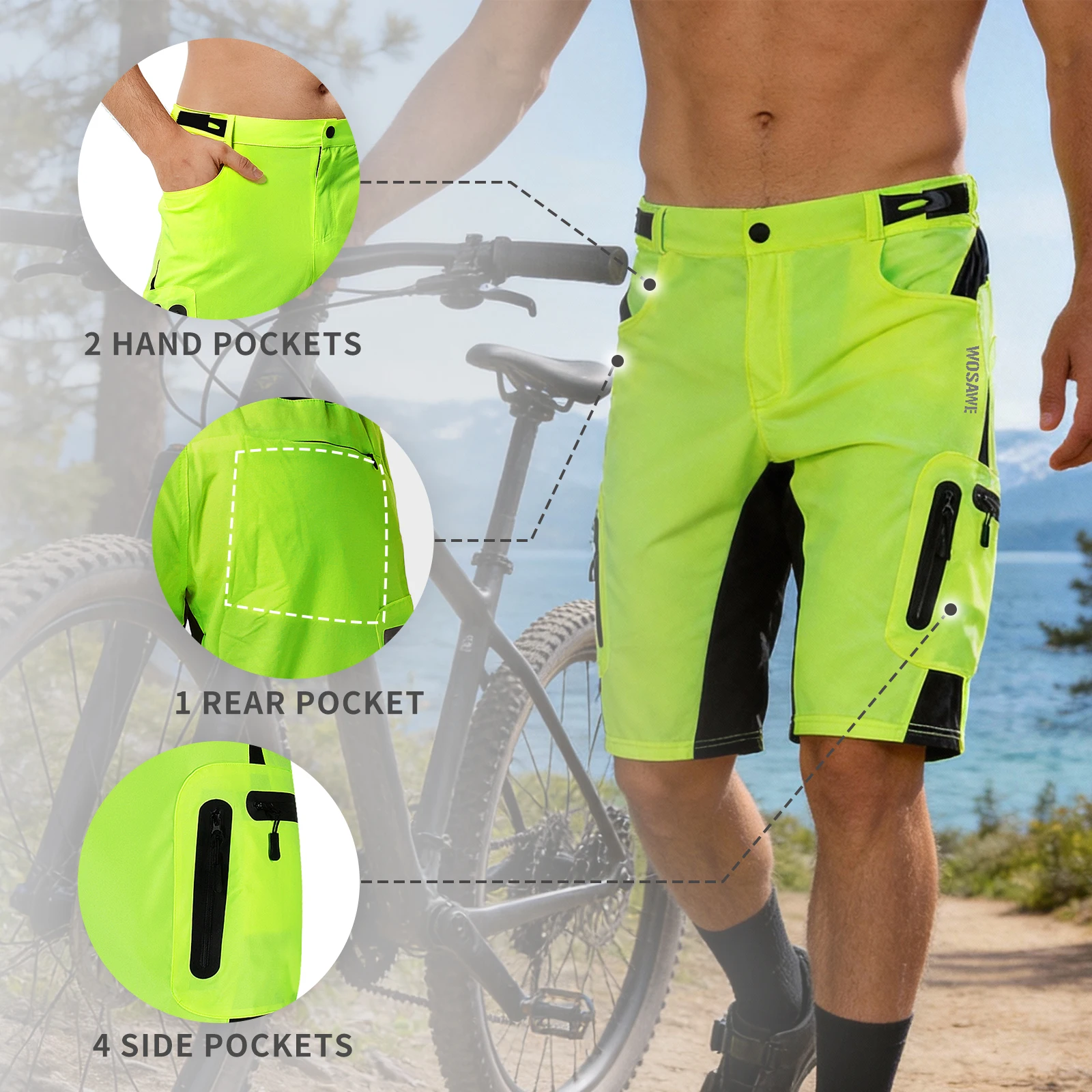 WOSAWE Summer Cycling Shorts Mountain Racing Moto MTB Downhill Bicycle Short Mountain Bike Short