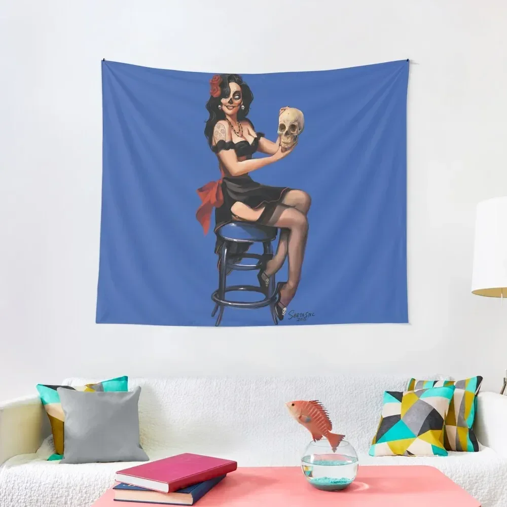 

Sugar Skull Retro Pinup Tapestry Japanese Room Decor Room Ornaments Wallpaper Bedroom Tapestry