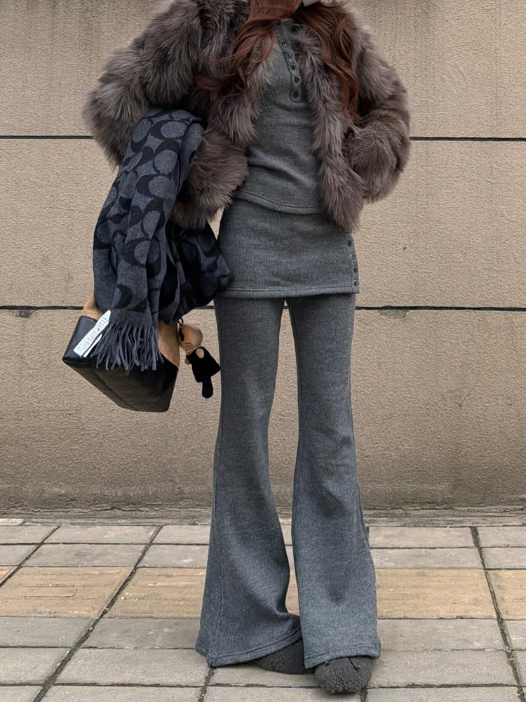 

Retro Detachable Flared Casual Pants Women Loose Slimming Sexy Wide Leg Floor Length Trousers High Waist Elastic Decorative S...