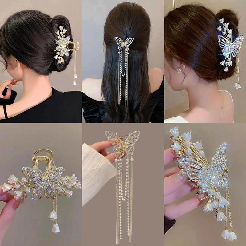 

1pc Sweet Butterfly Hair Clip Sparkling Rhinestone Resin Hair Accessories Exquisite Tassel Hair Claws Women Perfect Gift Idea