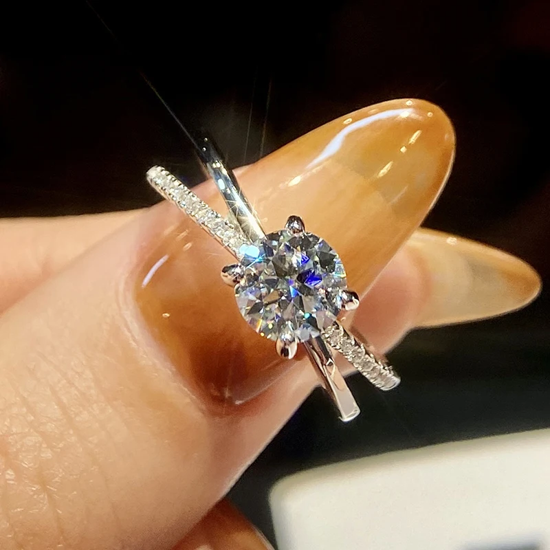 

GRA Luxury Moissanite Engagement Wedding Rings for Women 1 Carat Round Brilliant Diamond Real 925 Sterling Silver Fine Jewelry