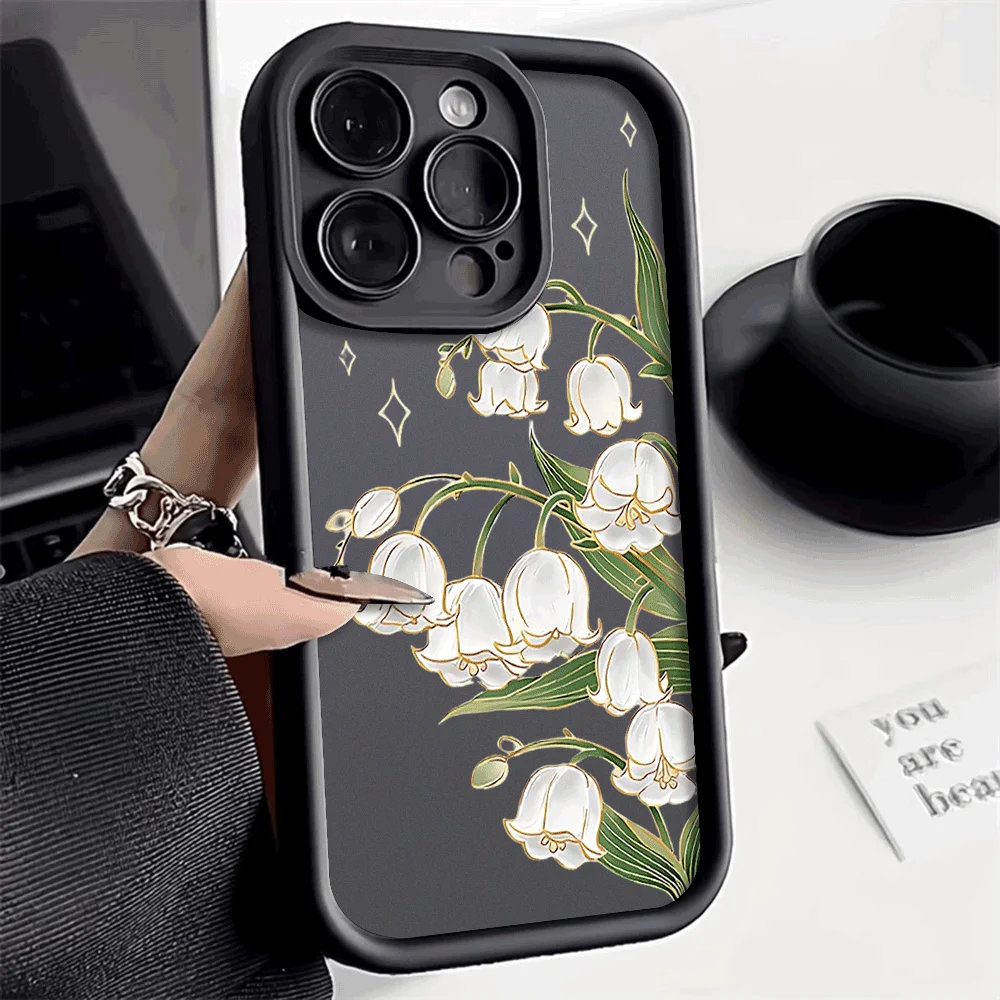 Lily of the Valley Golden Accents Phone Case for iPhone 16 15 14 13 12 11 Pro Max Plus Anti Scratch, Gel Flexible Protective