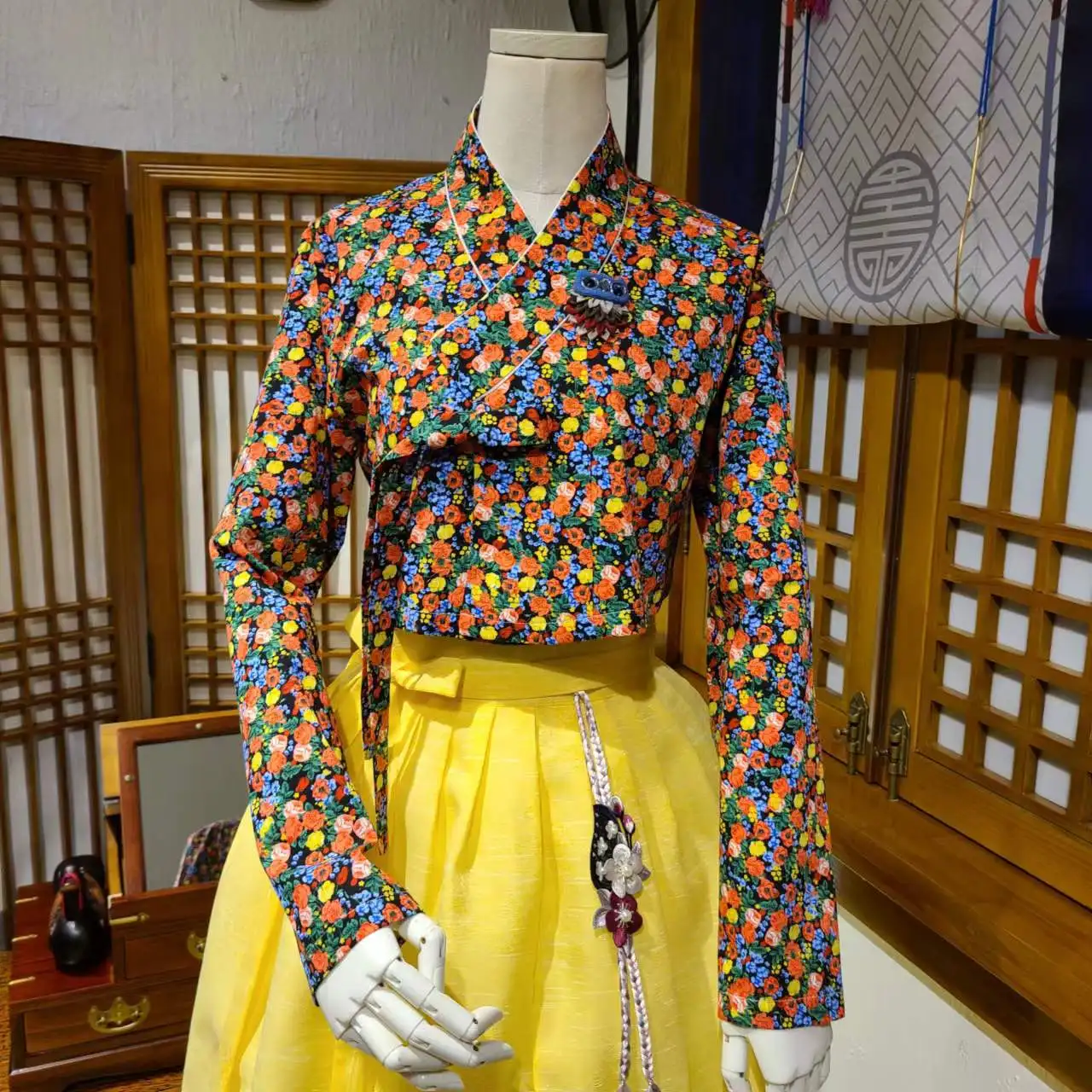 Bawełna Hanbok Calico Top spódnica koreańskie Casual życie Hanbok sukienka