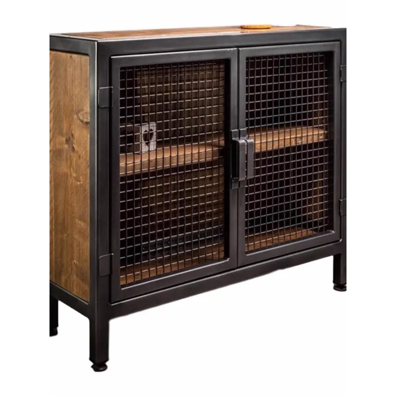 

American loft retro solid wood dining side cabinet household custom chest cabinet wrought iron industrial style locker wine cabi