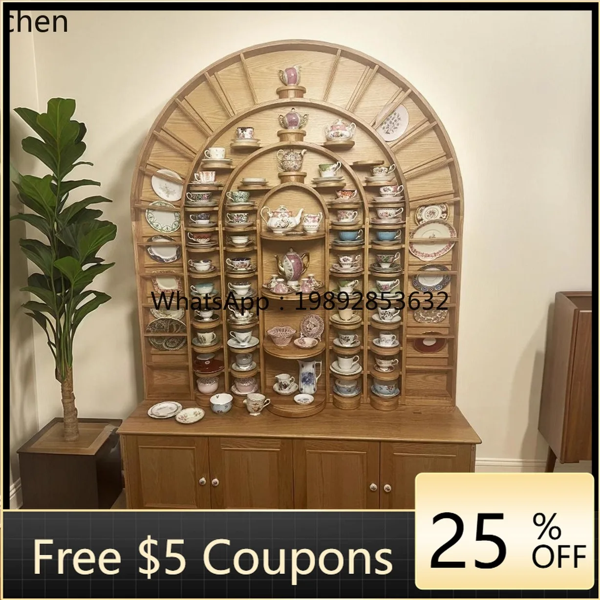

retro solid wood display cabinet ash wood arched shelf porcelain storage cabinet sideboard