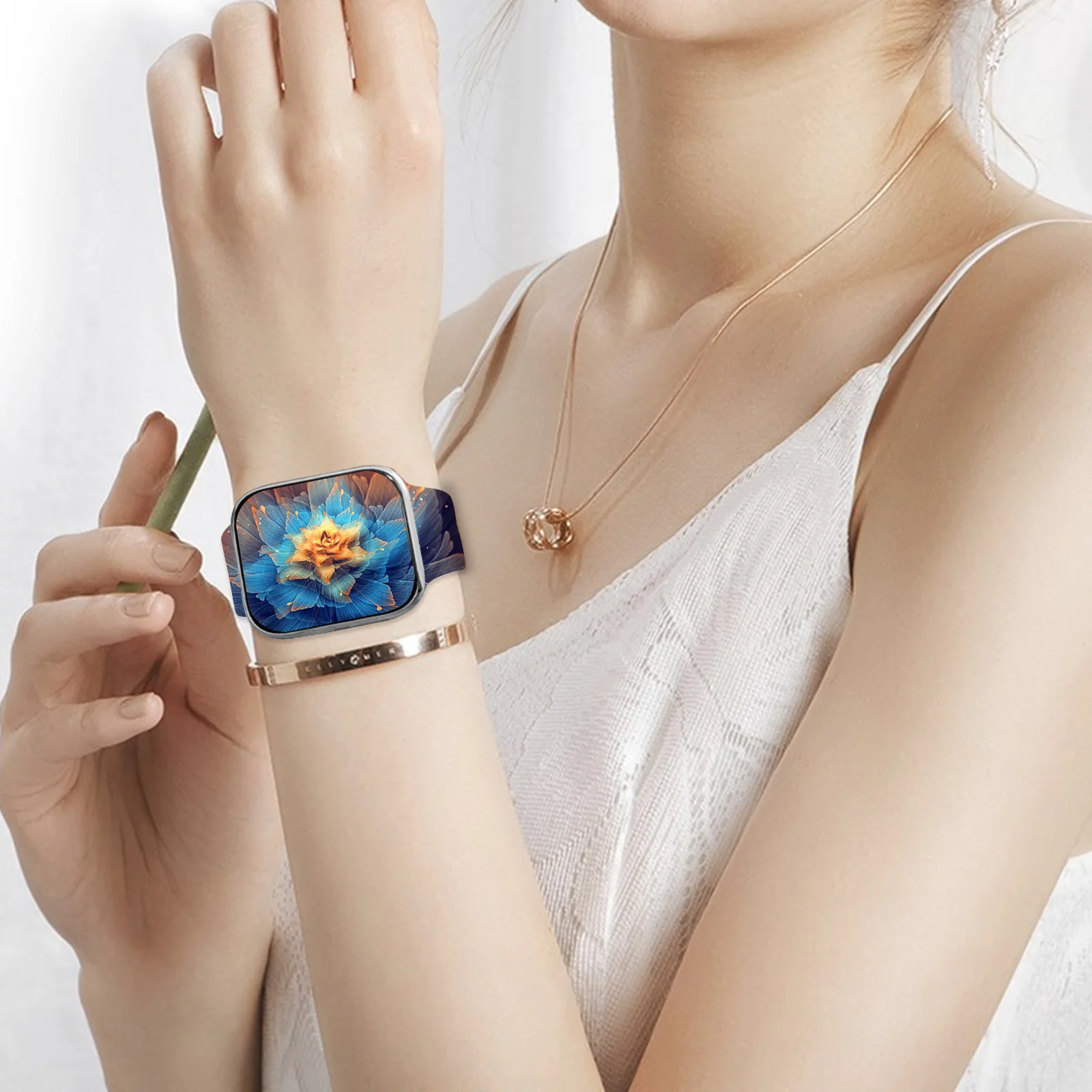 حزام مطبوع عليه عالم الزهور لساعة أبل 10 9 8 7 سوار من السيليكون قابل للاستبدال لساعة iWatch 46 مللي متر 42 مللي متر 41 مللي متر 40 مللي متر