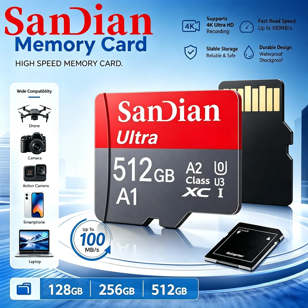256GB 64GB 512GB Secure Memory Card SD Cards TF Cards Micro TF SD Card V10 U1 for CCTV/Desktop/Speaker/Digital Frame/Car DVR