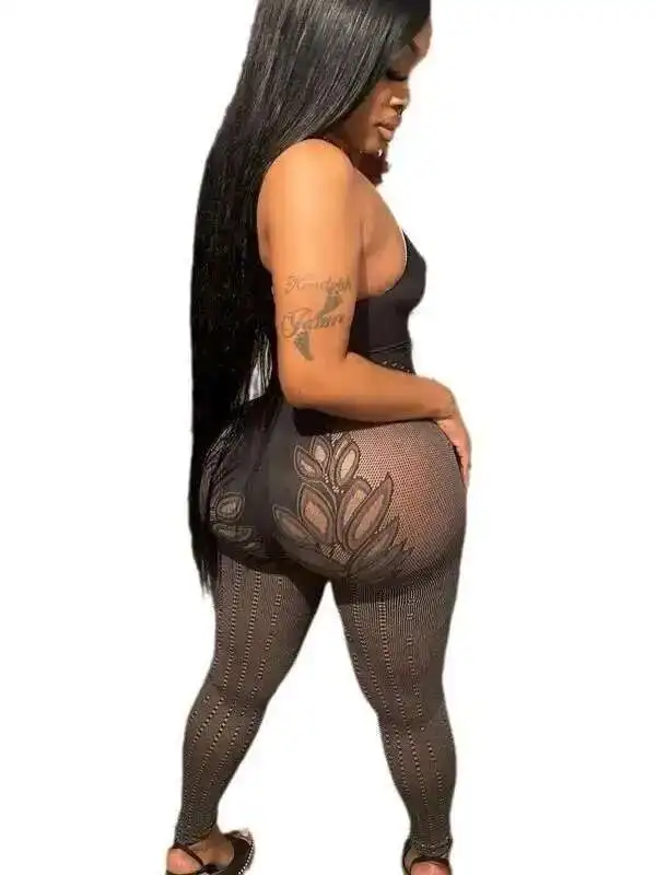 สีใหม่ CROSS แขวนคอสัมผัสกลับ SLIM FIT Sporty แฟชั่น Hollow ถัก One-piece Bodysuits สบาย L55X