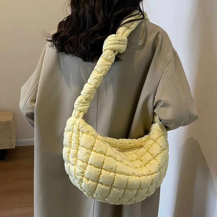 Pleated Bubbles Cloud Crossbody Bag Quilted Padded Sling Bags 2023 Cotton Embroidered Thread Shoulder Bag Women\'s Puffer Satchel