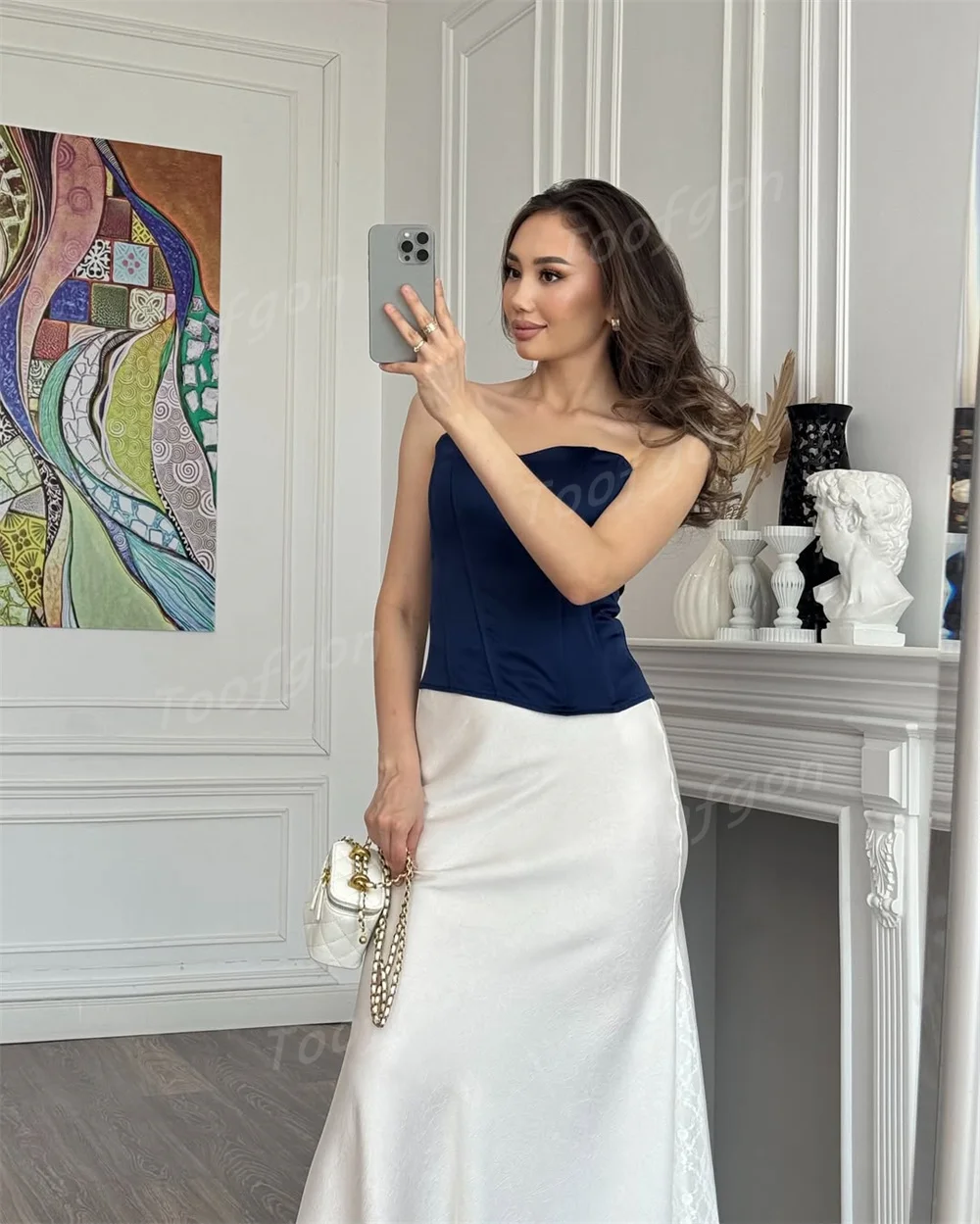 فساتين حفلات على شكل قلب من Toofgon باللون الأزرق العاجي مخصصة بدون أكمام من الساتان للنساء للكاحل مناسبة خاصة رسمية للحفلات