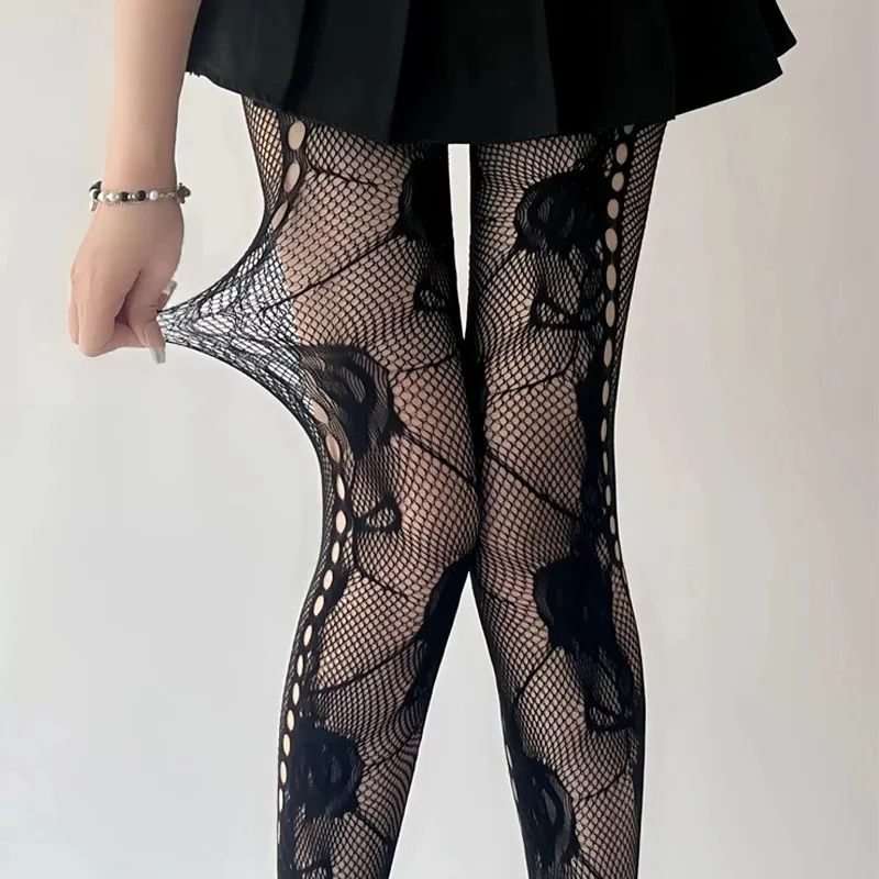 Women Gothic Sexy Stockings Club Party Anti-Snagging Flowers Tights Calcetines Fish Net Stocking Fishnet Mesh Lace Pantyhoses