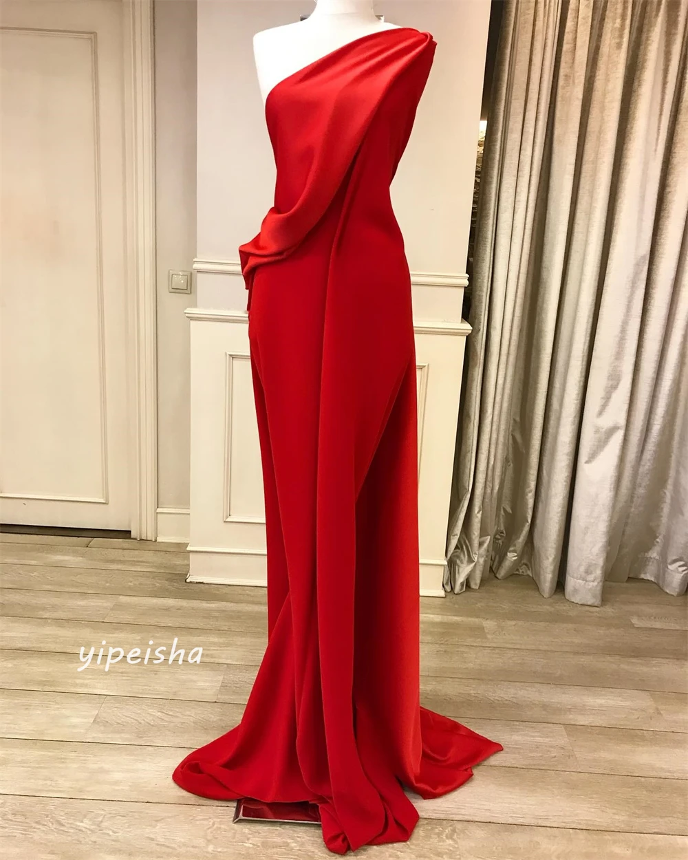 Customized Evening Saudi Arabia Jersey Draped Pleat Ruched Party A-line One-shoulder Bespoke Occasion Gown Long Dresses