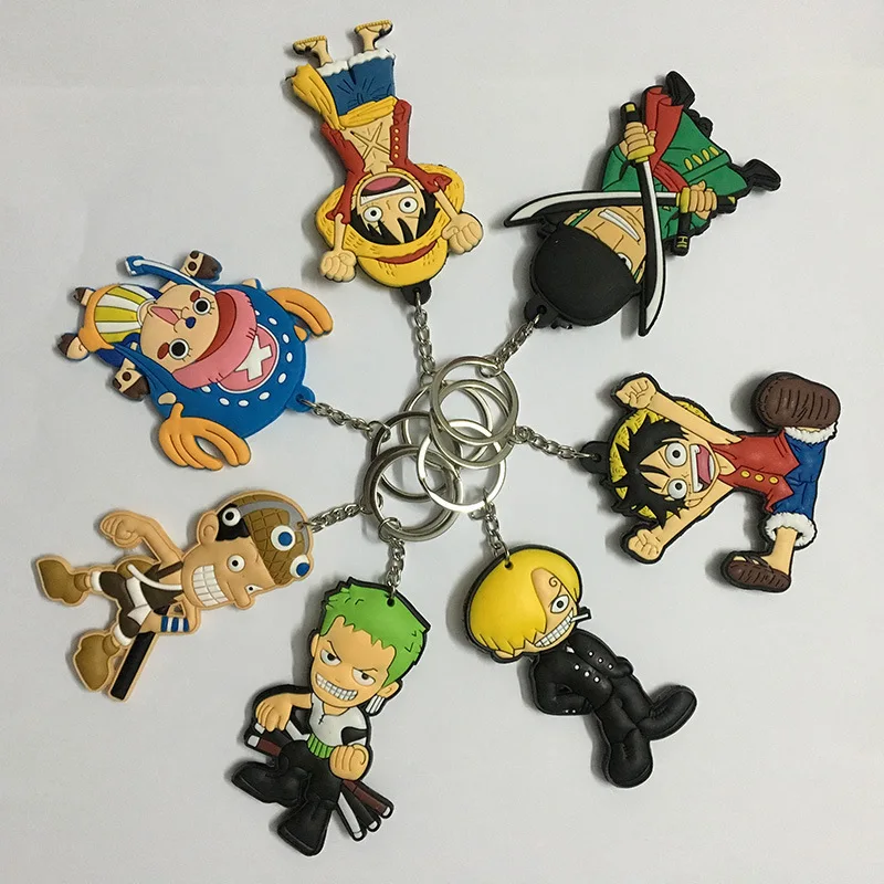 MINISO New Cartoon One Piece Keychain Luffy Solon Double-sided Key Ring Pendant Pirate Skeleton Bone Animation Accessoires