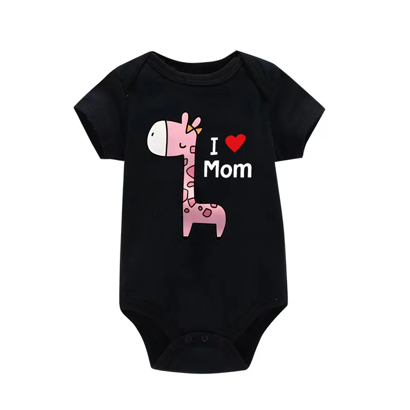 I Love Papa Mama Newborn Boy Girl Bodysuits Soft Casusl Baby Onesies Cute Giraffe Printed Twin Clothes Infant Baby Bodysuits