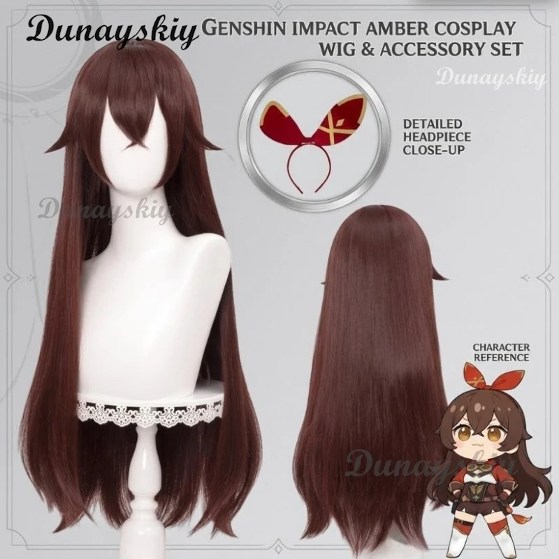 

Genshin Impact Amber Long Brown Wig 80cm Heat Resistant Synthetic Hair Cosplay Headwear For Halloween Role Play Women