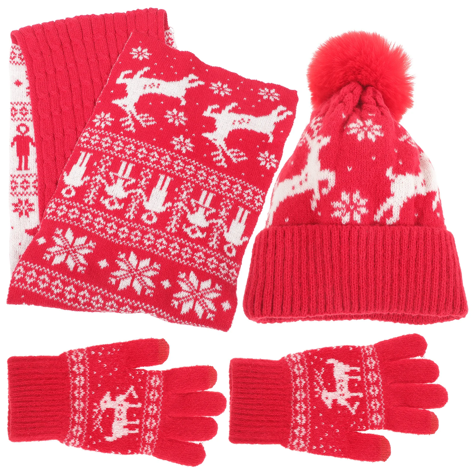 1 مجموعة عيد الميلاد قبعة قفازات وشاح الشتاء الدافئة زي اكسسوارات النساء في الهواء الطلق ركوب السفر قفازات الشتاء #6